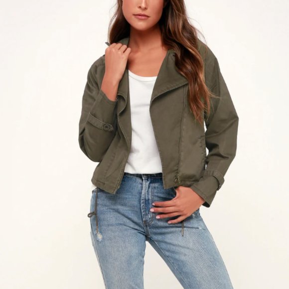Lulus Loaded Olive Green Moto Jacket - Picture 3 of 5